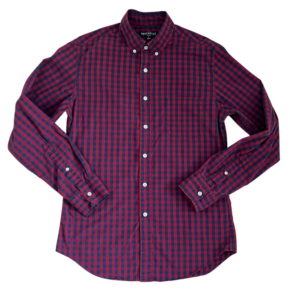 J. Crew Mercantile Flex Mens Small Red Navy Gingham Check Button Down Shirt